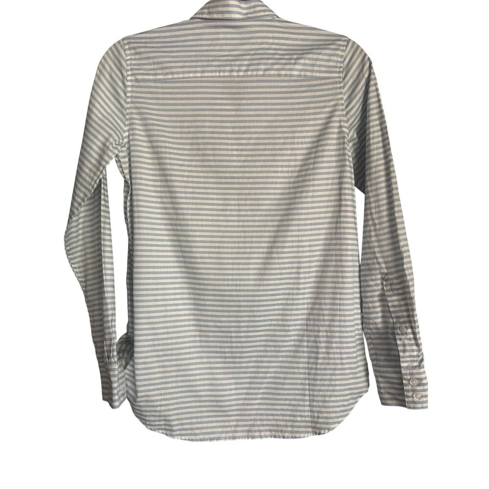 Garnet Hill Womens Blue White Striped Button Up Shirt Size 0 Cotton Long Sleeve - Picture 4 of 5